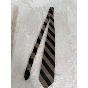 Private Member Mens Silk Necktie‎ Black Tan Taupe Striped Formal Business Tie
